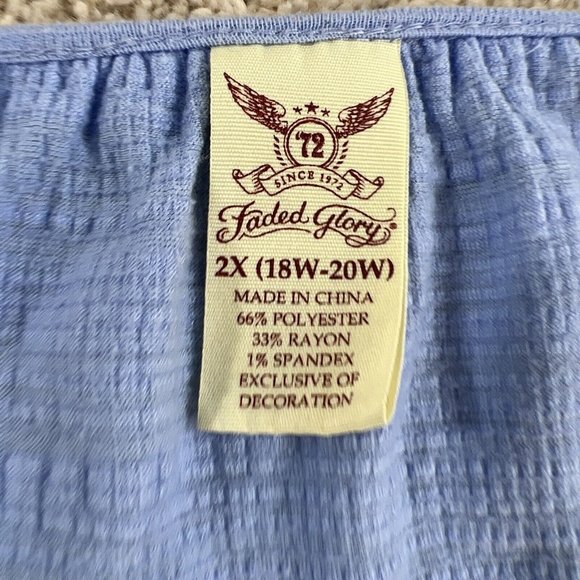 Faded Glory Womans Blouse Top 2X 18W 20W Blue 3/4 Sleeve Embroidered Tassels - Picture 7 of 12